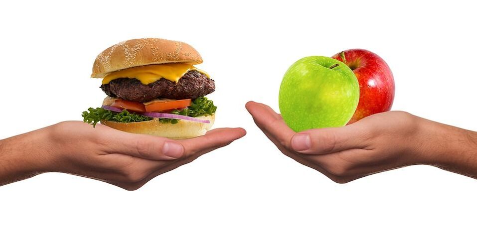 választás az egészséges és az egészségtelen ételek között
